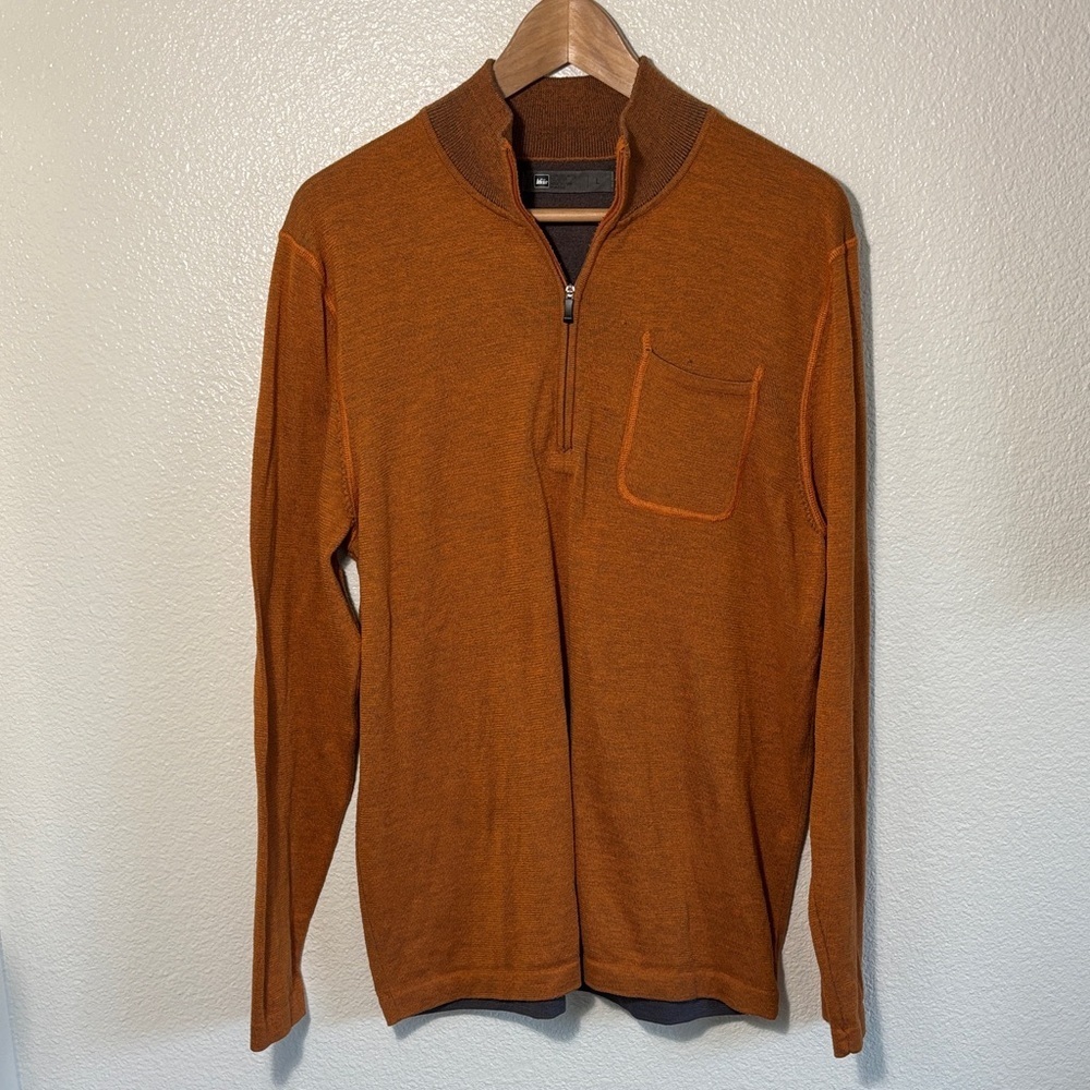 REI 1/4 Zip Orange Knit Sweater Men Large Long Sleeve | gorpcore | outdoor |